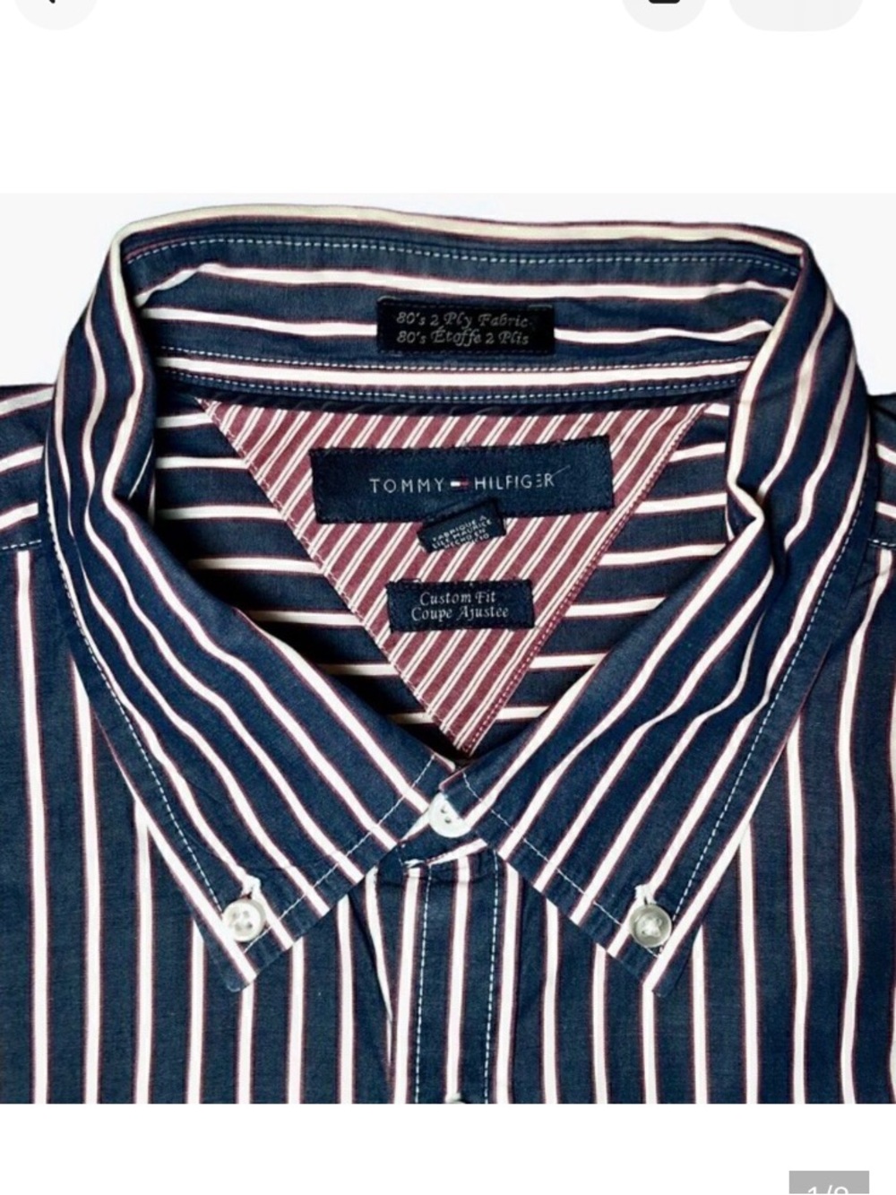 Tommy Hilfiger Custom Fit Striped Dress Shirt in Red/White/Blue Mens L/16 1/2-17